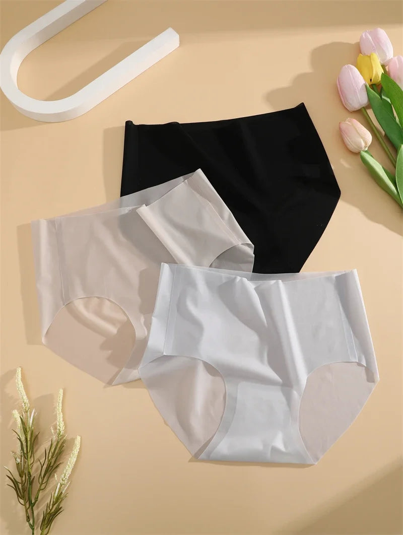 2PCS Seamless Ice Silk Briefs Women's Transparent Panties Sexy Breathable Underwear Female Stretch Erotic Korean Ultra Lingerie