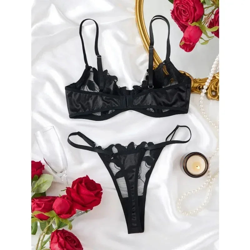 Tornova Sexy Lingerie Woman Lace Transparent Underwear Embroidery Brief Set Bra Kit Push Up Breves Sets Thin Erotic Bras New