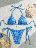 Sexy Orange Leaves Print Micro Bikini 2025 Women Shell Ornament Push Up Bra Bandage Thong Swimsuit Holiday Bathing Suit Swimwear