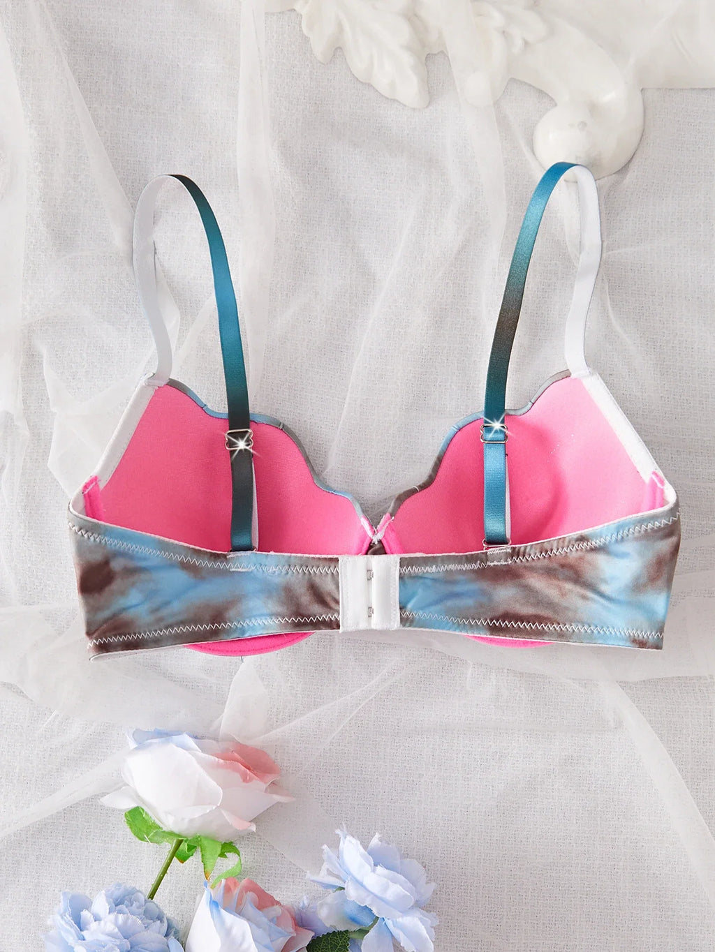 Women's Pastel Gradient Push up Bra Vertical Rib Shell Thin Cup Sexy Bra Comfort Underwire Lingerie Top