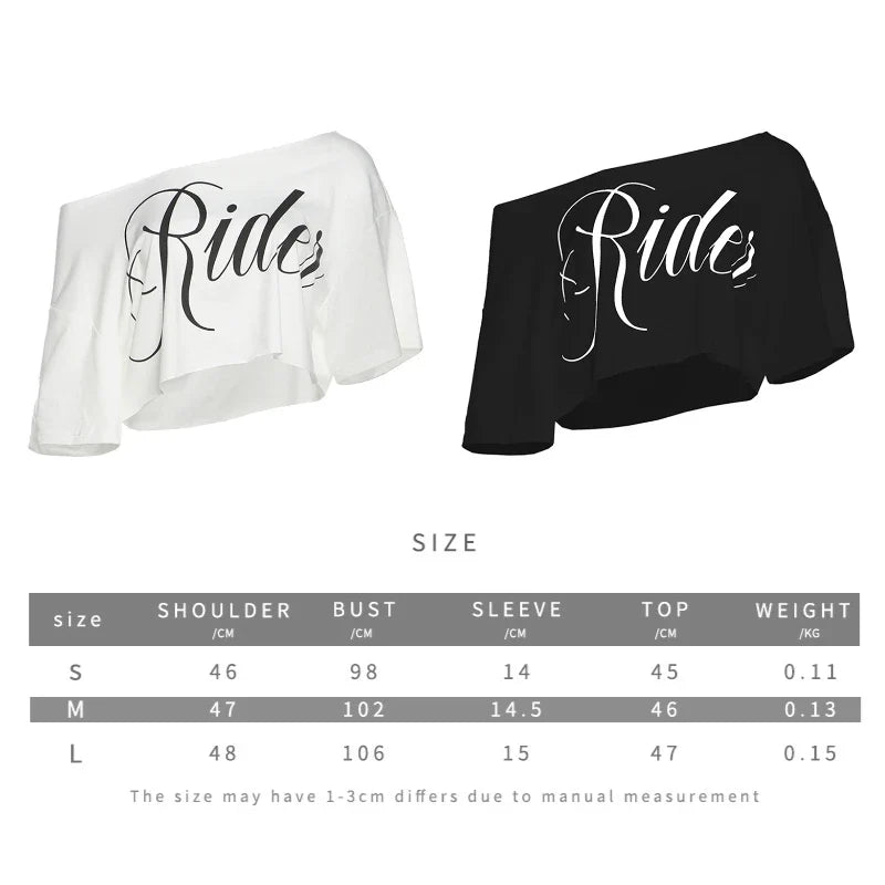 Letter Print Oversized Tees Women Skew Collar Off Shoulders Short Sleeves T-shirt Irregular Hem Hip-hop Style Trend Crop Tops