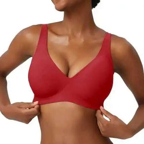 Women's Seamless Pink Leopard Print Bra Wire-Free Bra Full Cup Soft Thin Mold Support Breathable and Beauty Deep V Plus Up Bra