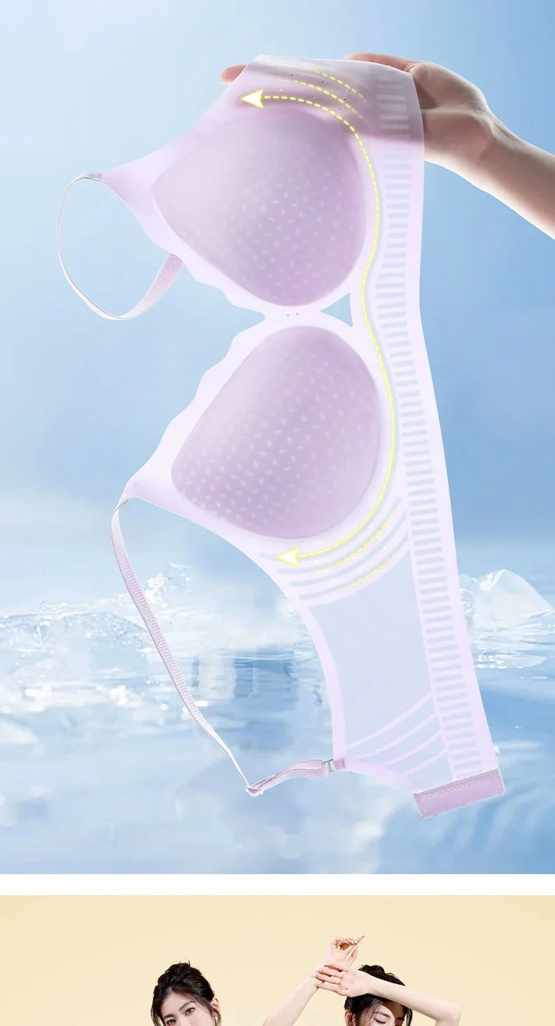 Ultra-thin Ice Silk Seamless Underwear Women's Small Breast Gathering Wireless Breast-Reducing Cooling Beautiful Back Bra
