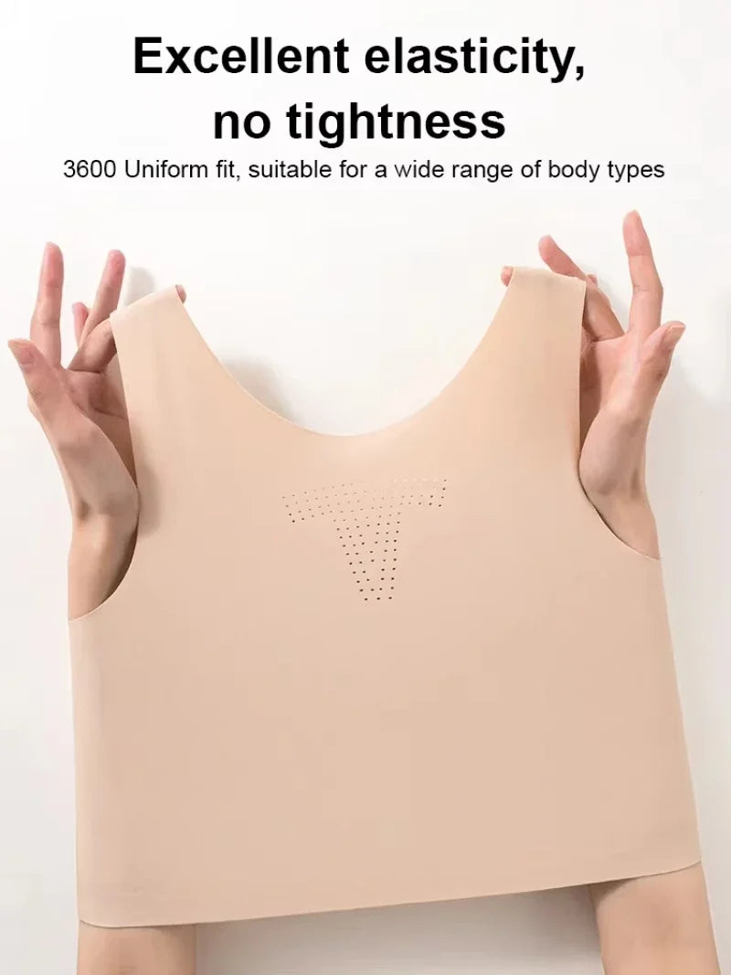 Women's Large Breasts Underwear Wide Shoulder Invisible Corset Antibump Thin Underwear Full Cup Vest Traceless Bra with Bra Pads