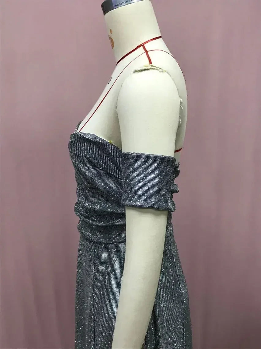 BKLD 2025 Evening Party Dress Sequin A-Line Strapless Sexy Fashion Solid Color Split Long Dresses Solid Color Women Clothing