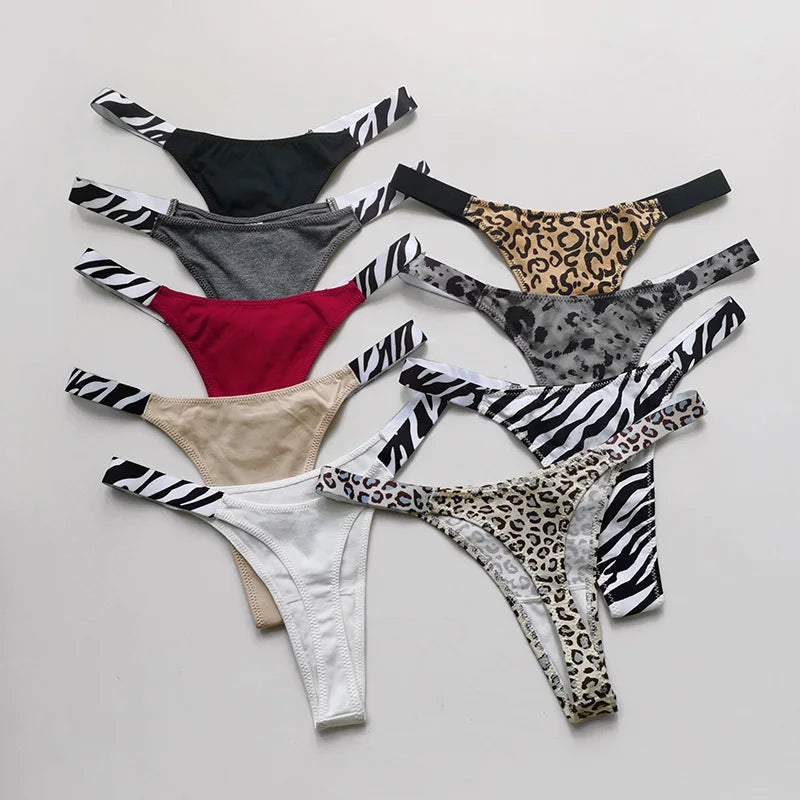 Cotton Sexy Women Panties Leopard Zebra Printed Seamless Girls Briefs Thong Girls G String Fitness Low Waist T-back Size S-XL