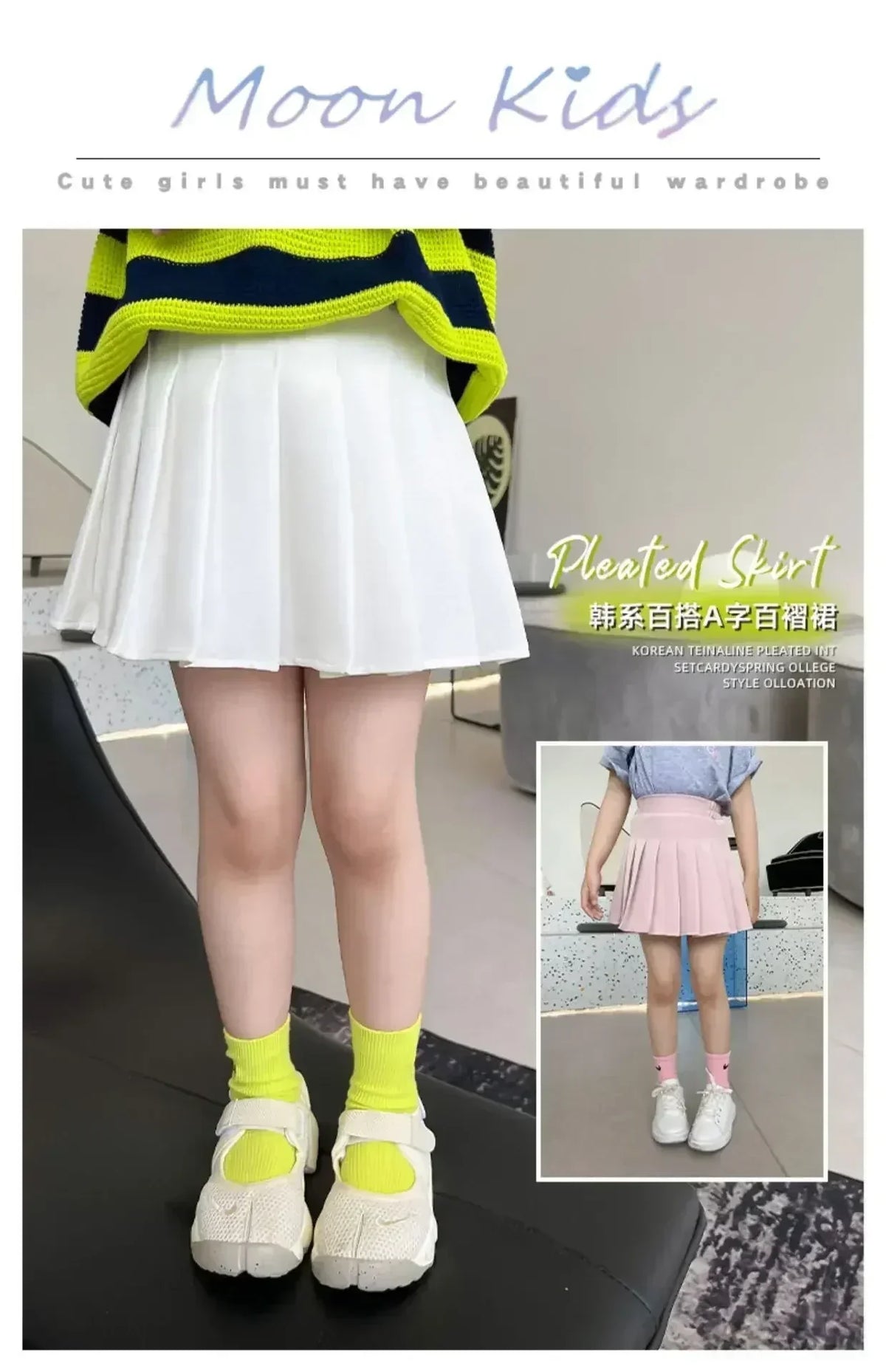 1pcs Spring Summer Girls Pleated Skirt Students Elastic A-line Skirt Kids College Style jk Skirts Childrens Fashion Short Skirts