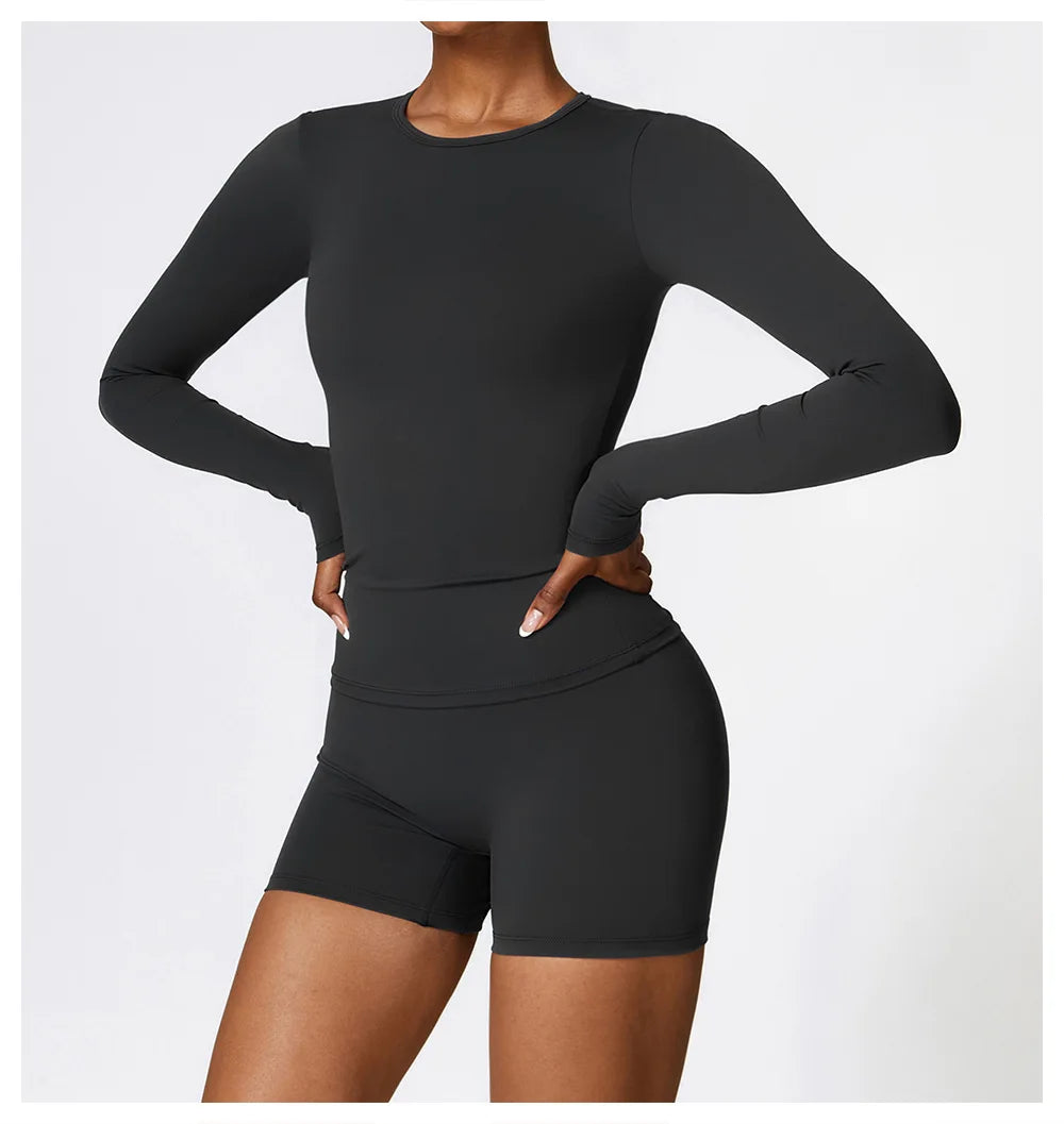 NCLAGEN Long Sleeve Workout Top Gym Pilates Clothes Women Active Wear Sports Shirt Elastic Fitness Yoga Clothing Running Shirts