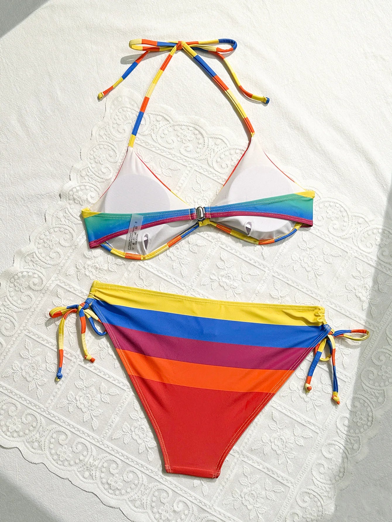 Women's Rainbow Color Bikini Set Sexy Beach Vacation Backless 2 Piece Swimsuit 2024 Summer Bathing Suit Bra Push Up Swimwear