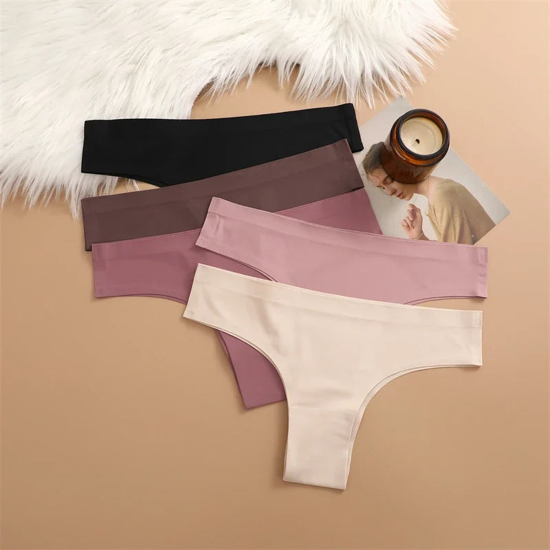 5PCS Seamless Maillard Panties Ultra-thin Brazilian panties Women Ice Silk Underwear Sexy Panty Low Waist G-string Female Solid