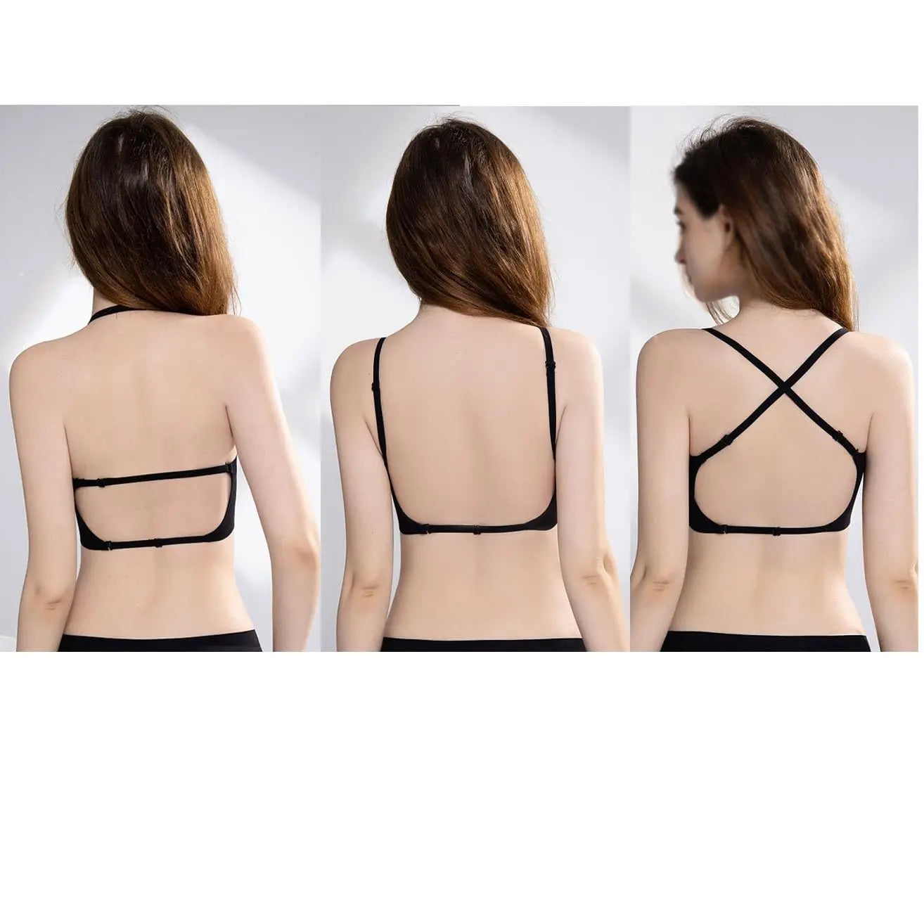 Women Sexy Lingerie Invisible Bra Deep U Plunge Bras Backless Top for Dresses, Transparent Strap Push Up Back Sling Underwear
