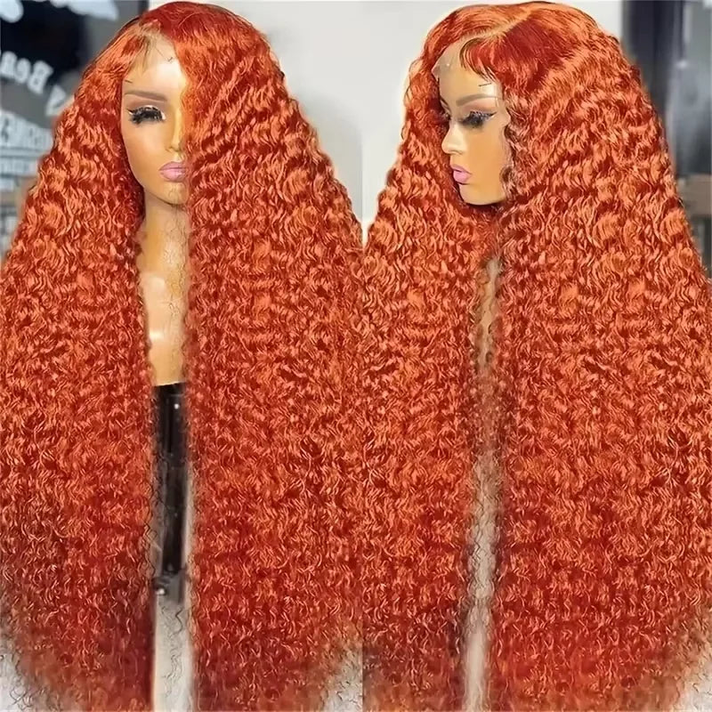 38 inch Brazilian Deep Wave Ginger Orange 13x6 HD Lace Front Human Hair Wig Curly 13x4 Lace Frontal Wig 5x5 Glueless Closure Wig
