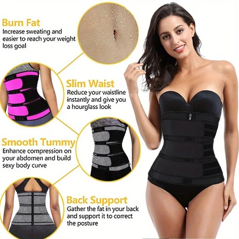 Women's Adjustable Breasted Tummy Control Waist belt Hook Workout Sweat Sauna Effect Body-shaped Fitness Sports Waist Trainer