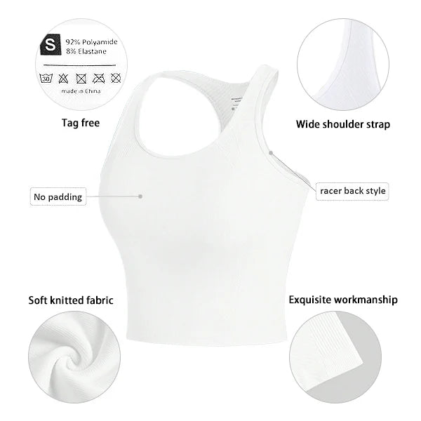 3 Piece Yoga Vest Women Gym Sports Racerback Crop Tops Seamless Streetwear Rib Knit Workout BreathableTank Top Female