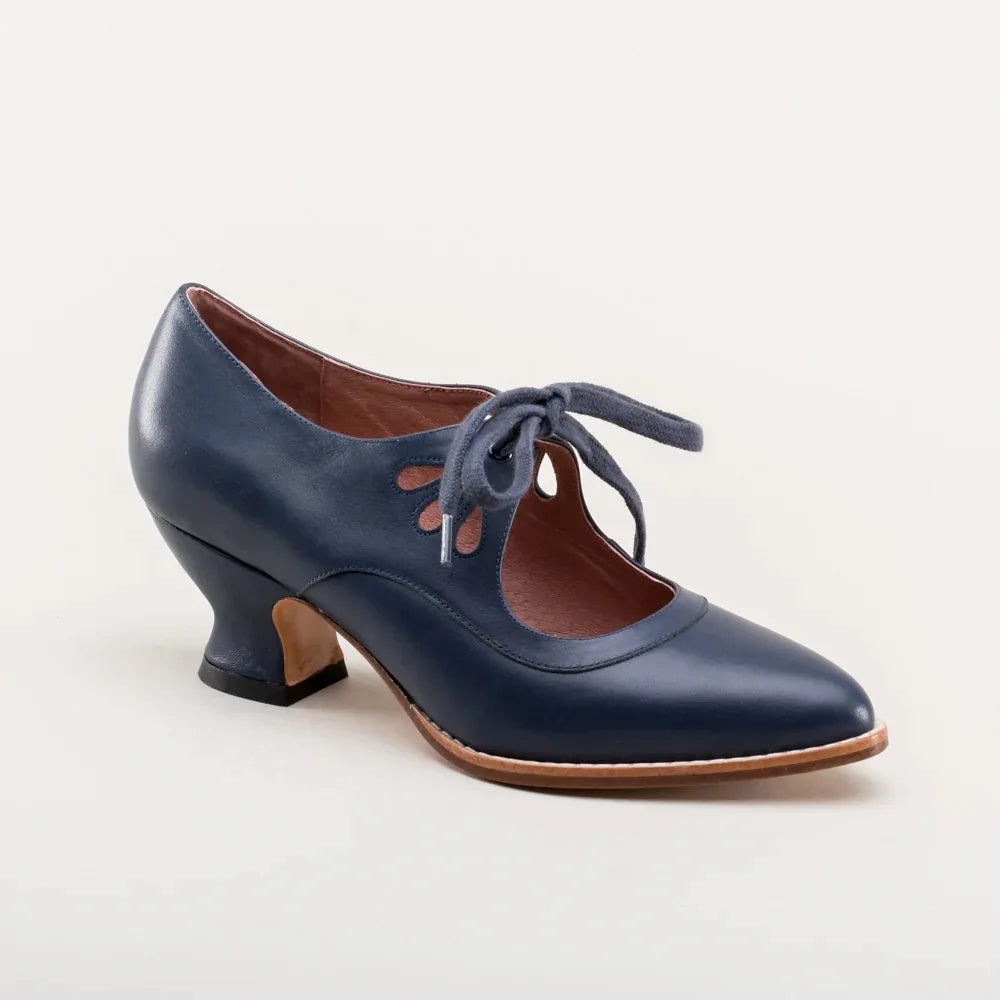 Retro Mary Jane Pumps Woman Vintage Lace Up Low Heel Dress Zapatos Ladies Brand Design Butterfly Wing Derby Shoes Plus Size