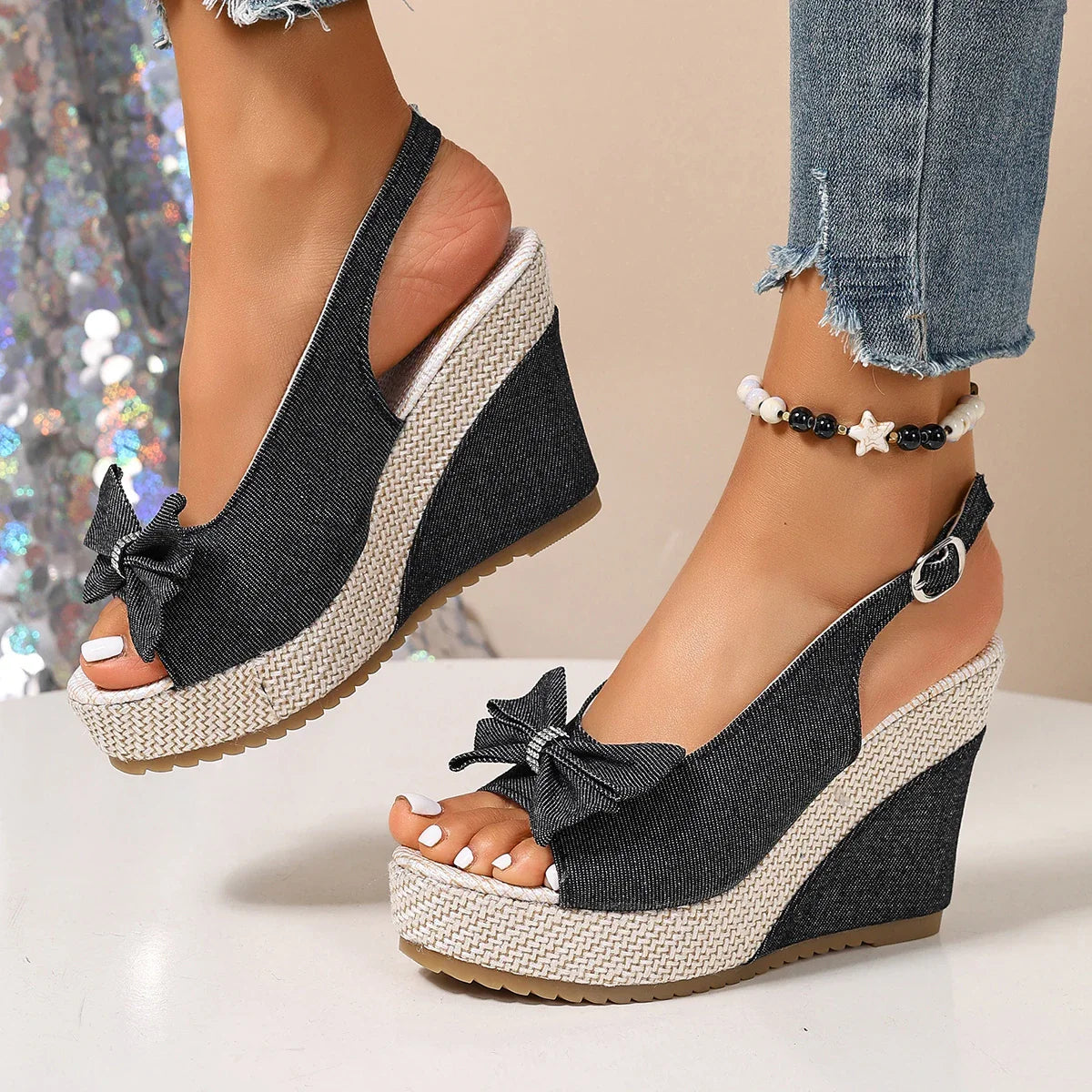 Vintage Rivet Decor Wedge Sandals for Women 2026 Summer High Heels Platform Sandals Woman Plus Size 43 Ankle Buckle Beach Shoes