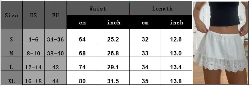 Cute Y2K Goth Summer Mini Skirts Women Lace Lolita Short Skirts White Floral Eyelet Hem Skirt Club Party Female A-line Skirts