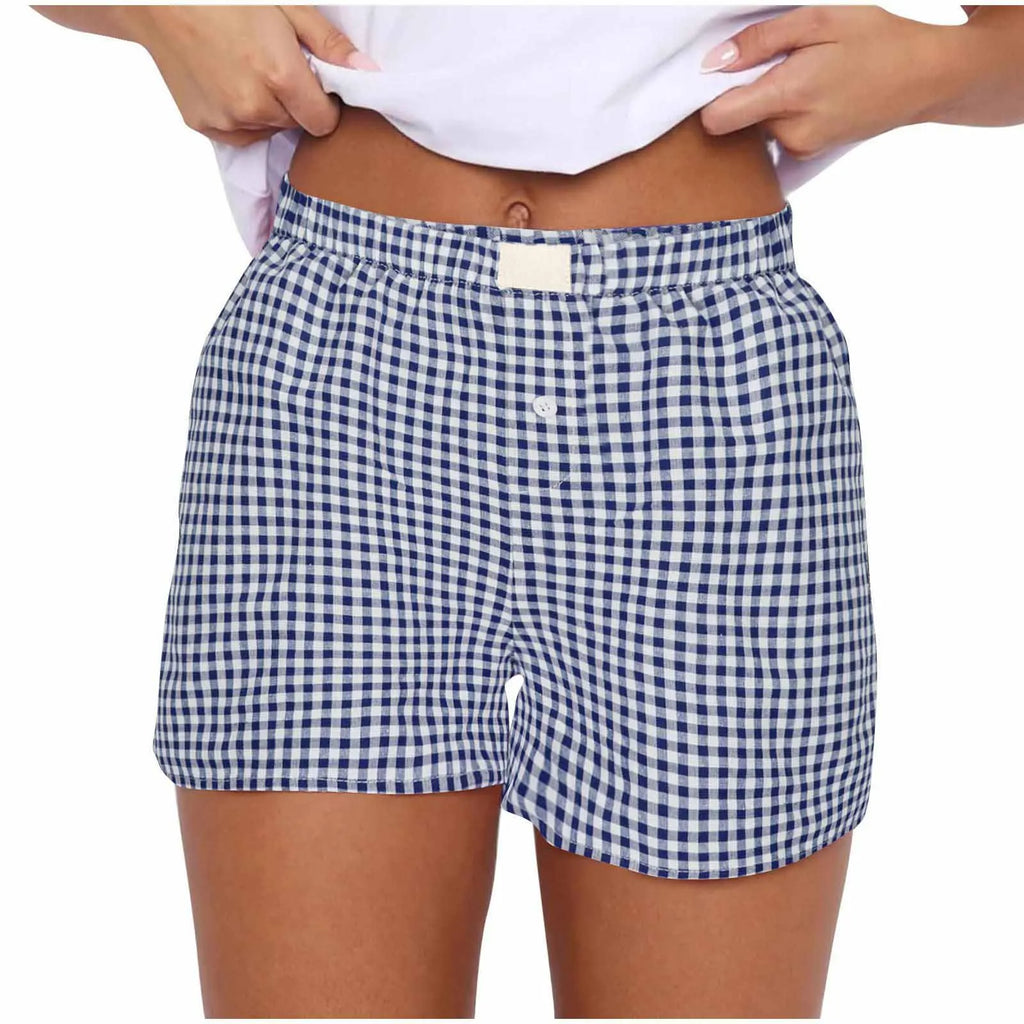 Teen Girls Plaid Shorts Elastic Waistband Pull-On Casual Lounge Summer Outfit Red Blue Color Women's Fashion