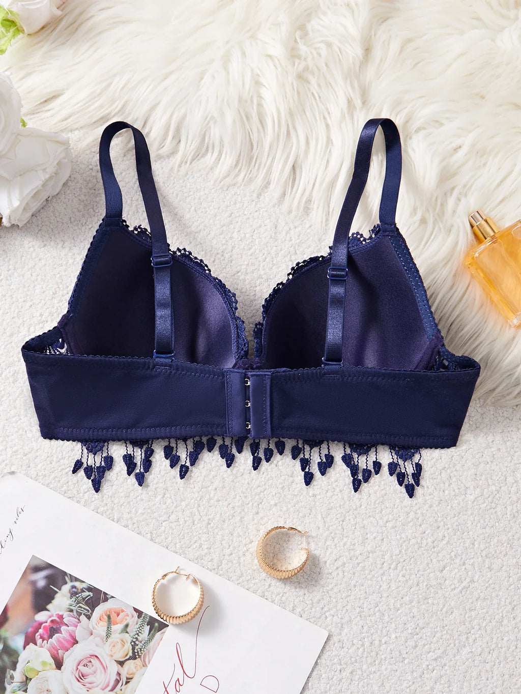 Daily Knitted Bra for Women Sexy Heart Lace Patchwork with Lace Trim Sexy Bras Comfortable Non-Padded Solid Women's Push up Bra