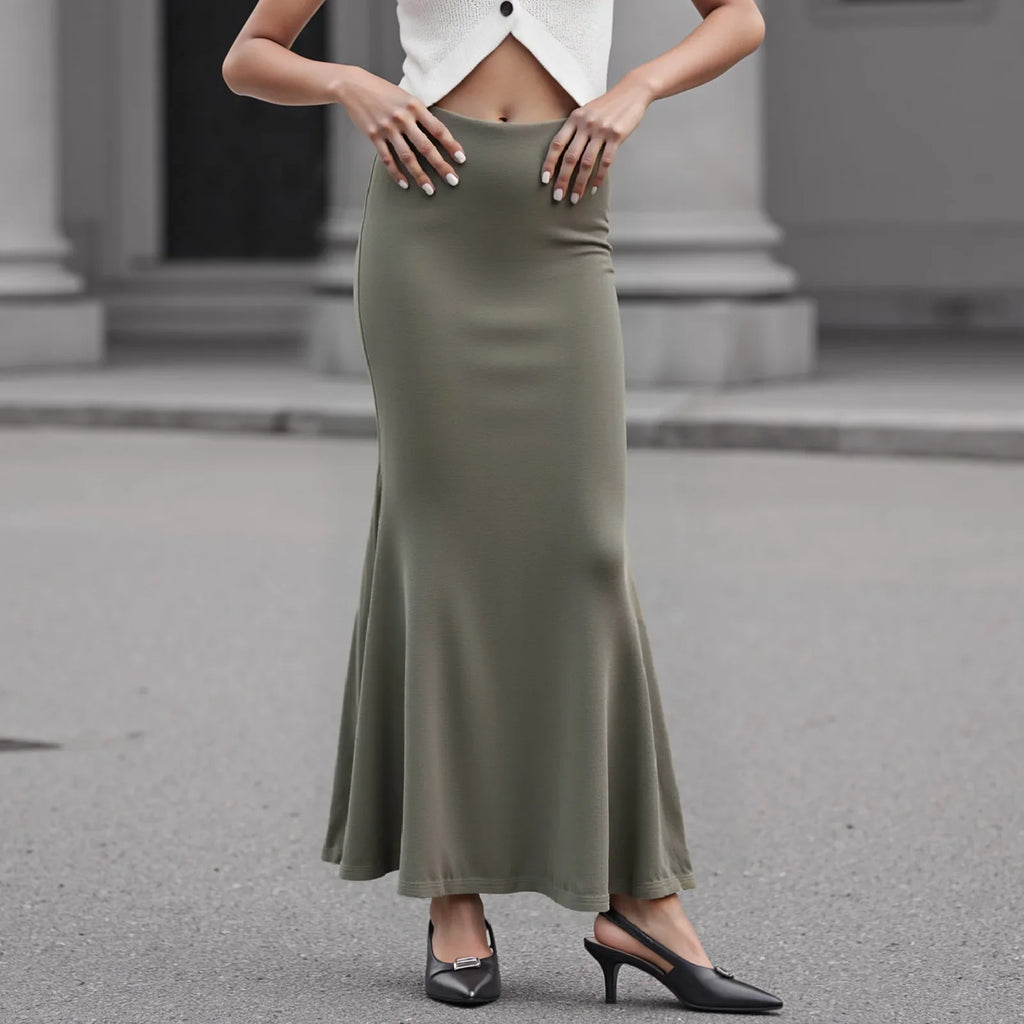 Women Long Fishtail Skirt fashion Ruffle High Waisted Bodycon Maxi Skirts Midi Skirts Elegant Casual Stretchy Skirt outfits