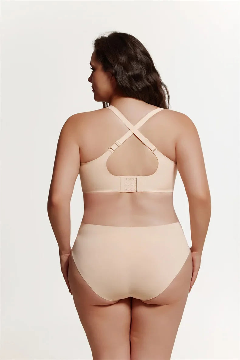Wireless Comfortable Bra Large Cup Seamless Anti-Sagging Back Smoothing Underwear Soft Women's Hollowed-Out Full Cover Bras
