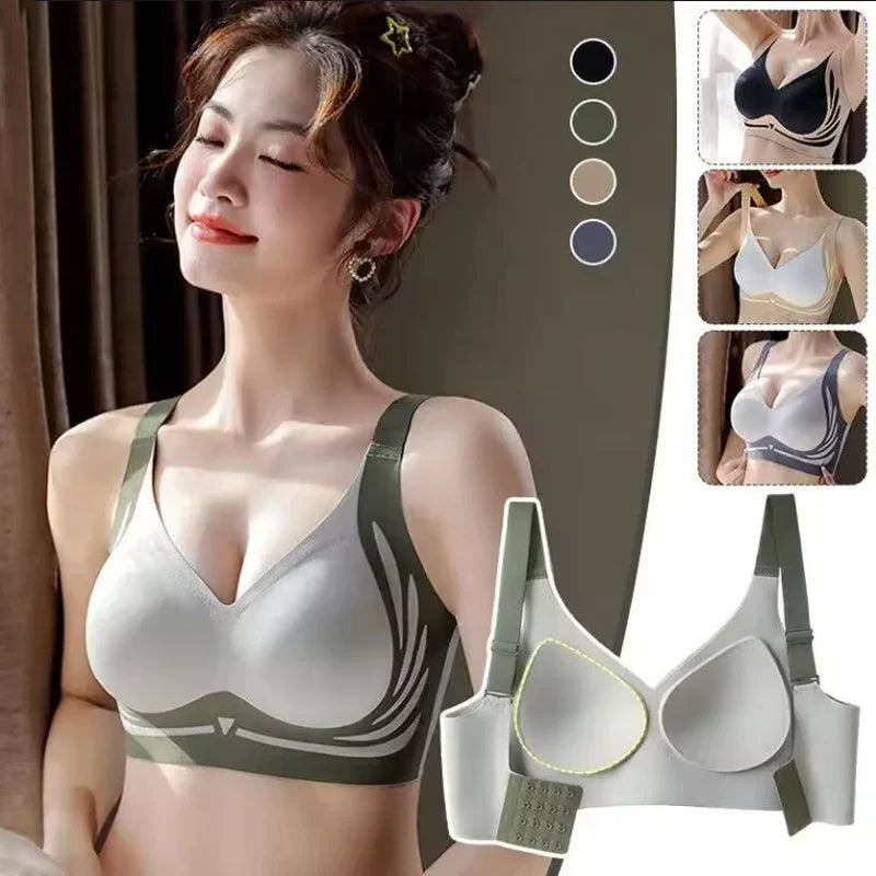 Push-Up Bra Women Seamless Ladies Underwear V-neck No Steel Ring Adjustable Comfortable Thin Top Bra Breathable Gathered