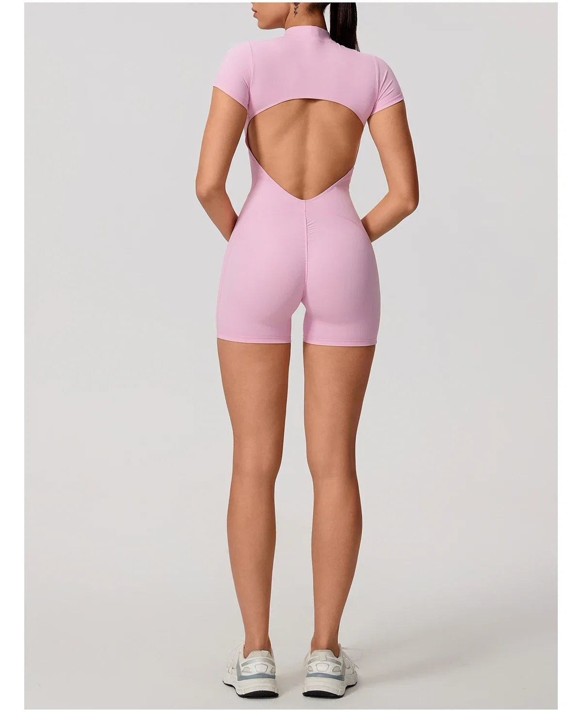 Hearuisavy Summer Women's Short Sleeved Sports Overalls Running Yoga Jumpsuit High Stretch Push Up Fitness Bodysuit With Zipper