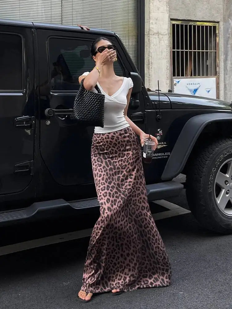 Sexy Leopard Print Half Length Skirt For Women's Summer New High Waist Slim Fashion Long Skirts Sweet Korean Women 2026 New 7KN
