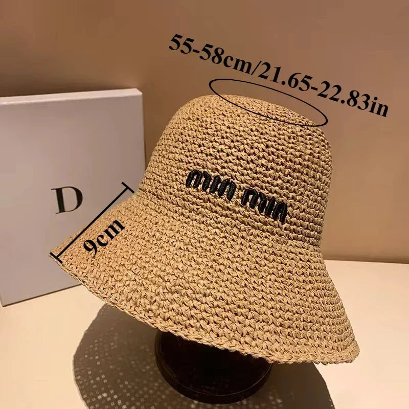 2025 Letter Sun Hat for Women Straw Beach Hats Women Large Wide Brim  Foldable Hat  Fashion Designer Outdoor Korean Bucket Hat