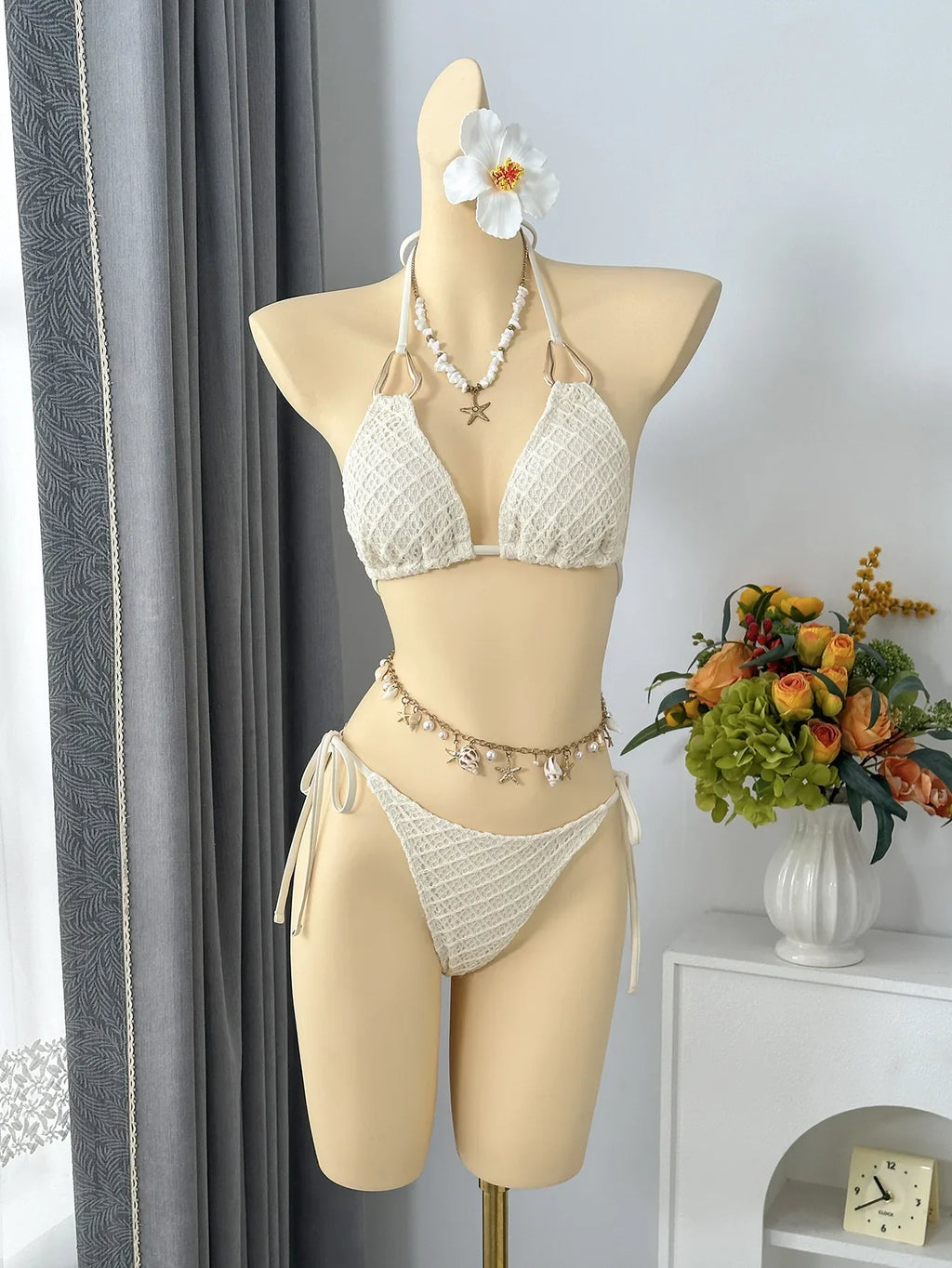 Vintage Beige Black Mesh Skirt 3 Piece Bikini Set 2026 Women Metal Chain Strap Push Up Bra Swimsuit Beach Bathing Suit Swimwear