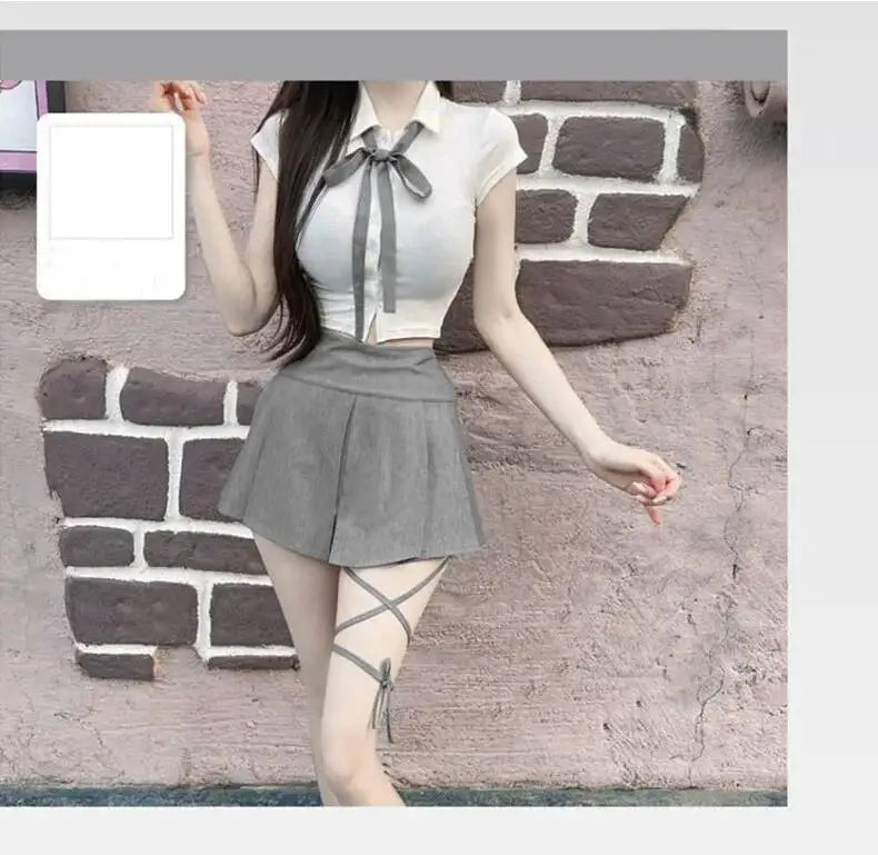 WOMENGAGA Korea Style Sexy Slim High Waist Strap A-line Half Length Skirt Fashion Women Skorts JK Sweet 2023 New  OW3W