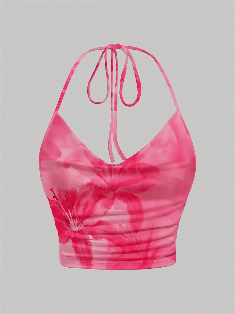 Tie-dye Print Halter Top for Women Summer Y2K Clothes Sexy Backless Drape V-neck Crop Top Streetwear