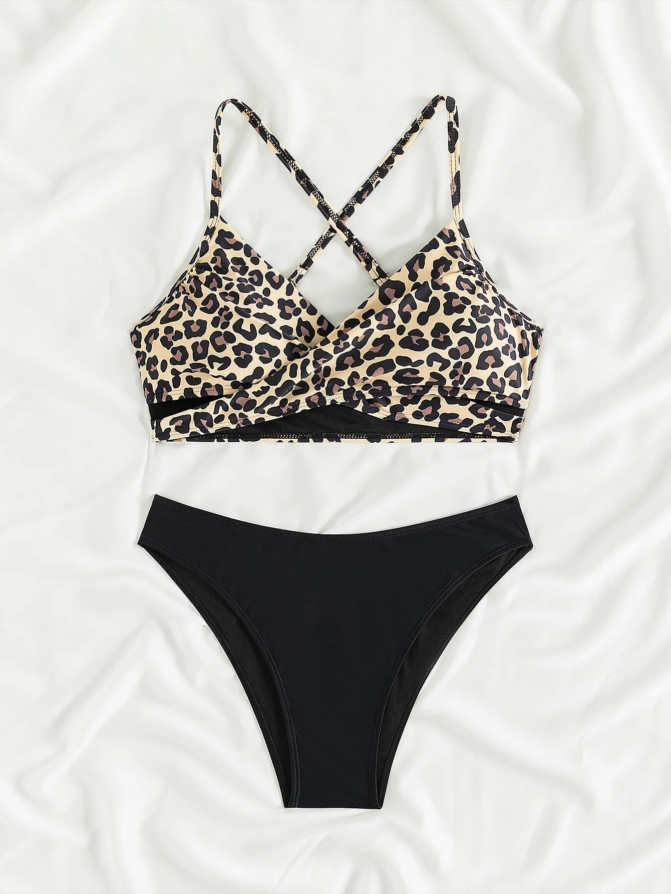 Sexy Leopard Print Cross Bikini Set 2026 Women Halter Push Up Black High Waist Swimsuit Summer Bathing Suit Two Piece Swimwear