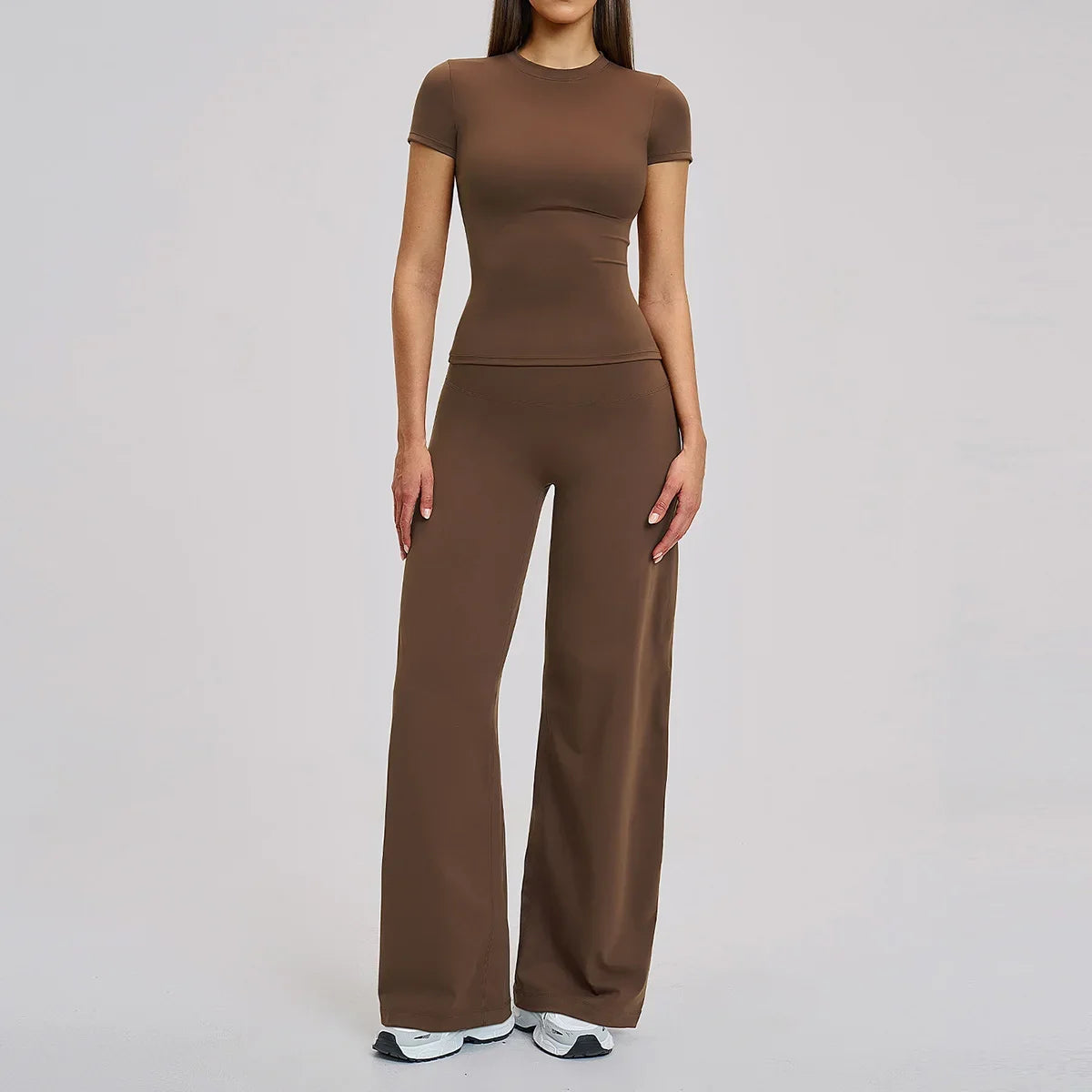 Yoga Set 2 Pieces Women Fitness Sportswear Gym Loose wide-leg pants Long-sleeved T-shirt Sports Crop Tops Tracksuit Workout Wear