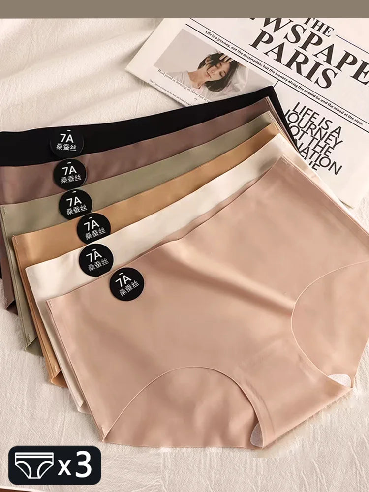 3PCS New 7A Ice Silk Waist Maillard Seamless Yoga Classic Antibacterial Crotch Simple Solid Color New Sports girl 2024 M-XL