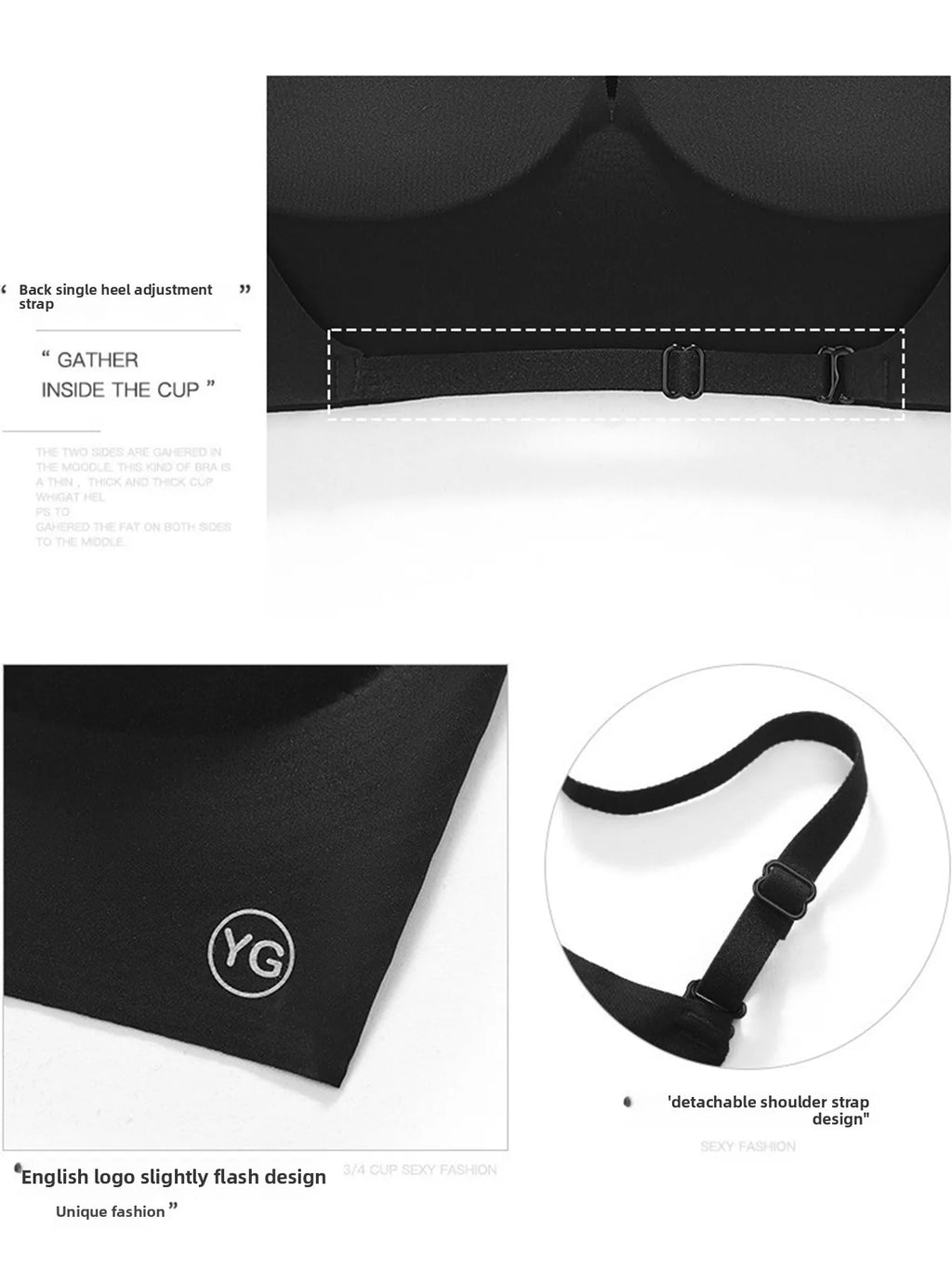 Women Sexy Lingerie Invisible Bra Deep U Plunge Bras Backless Top for Dresses, Transparent Strap Push Up Back Sling Underwear