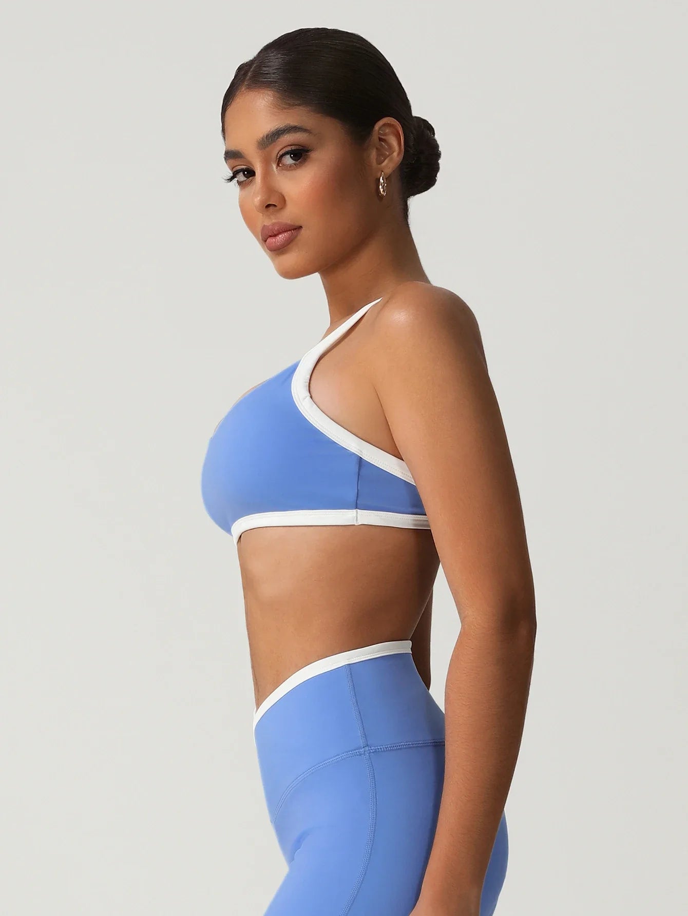 Women Training Yoga Elastic V-Back Fitness Top Contrast Color Cycling Casual Run Sport Bra