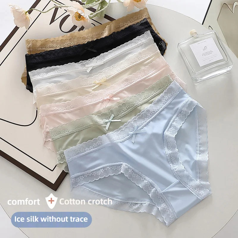3Pcs/Set Women Ice Silk Seamless Briefs Sexy Comfortable Stretchy Semi Sheer French-Cut Panties Women's Underwear Breathable