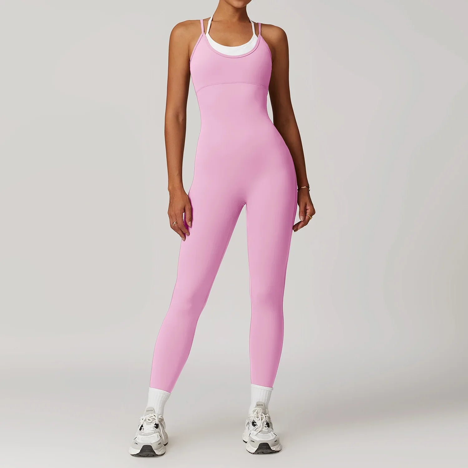 Yoga Jumpsuit Fake two color contrast halter sport jumps Women Push Up Gym Fitness Overalls Sport Outfit Sportswear Clothes 8843