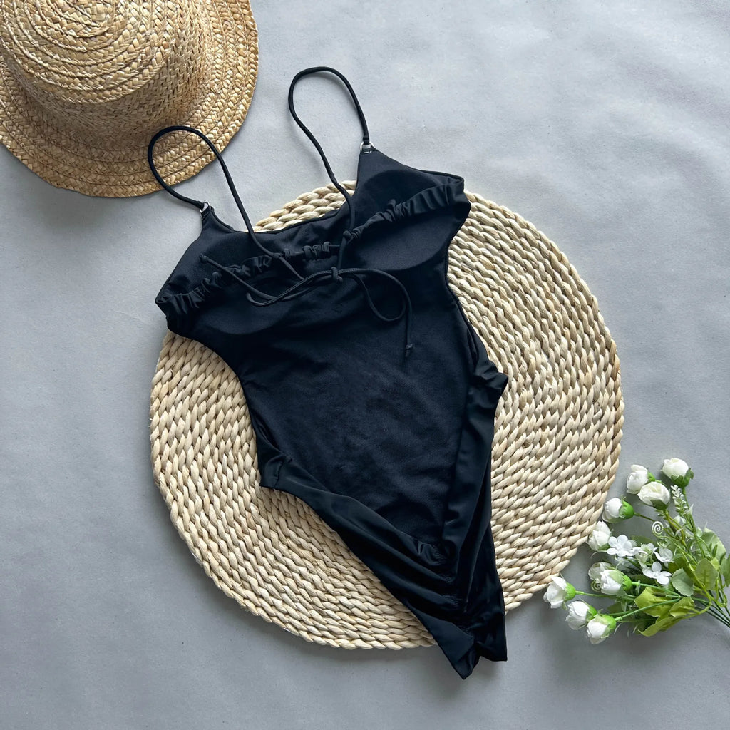 Sexy Black One Piece Swimsuit for Women 2024 Hollow Out Backless Bandage High Waist Monokini Bikini Beach Bathing Suit Swimwear