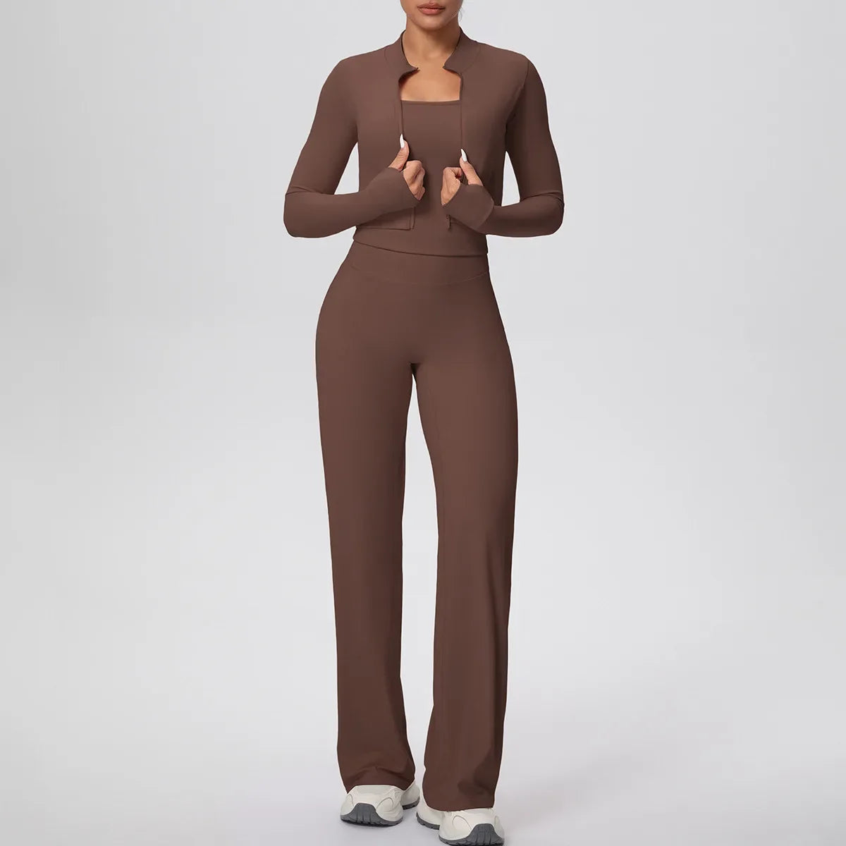 Yoga Set 3PCS Women Workout Sets Sportswear Gym Clothing Fitness zipper Long Sleeve High Waist Leggings Sports Suits Yoga Suit