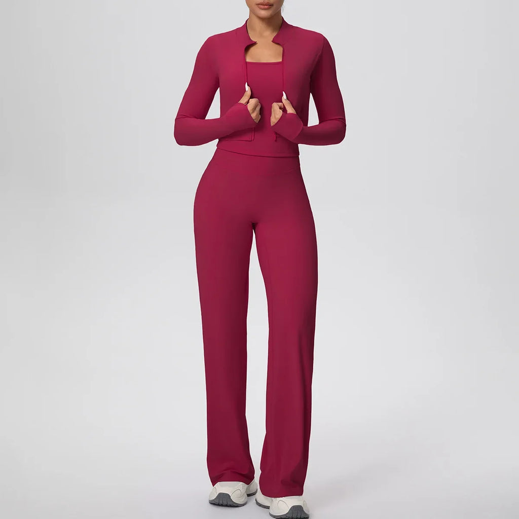 Yoga Set 3PCS Women Workout Sets Sportswear Gym Clothing Fitness zipper Long Sleeve High Waist Leggings Sports Suits Yoga Suit