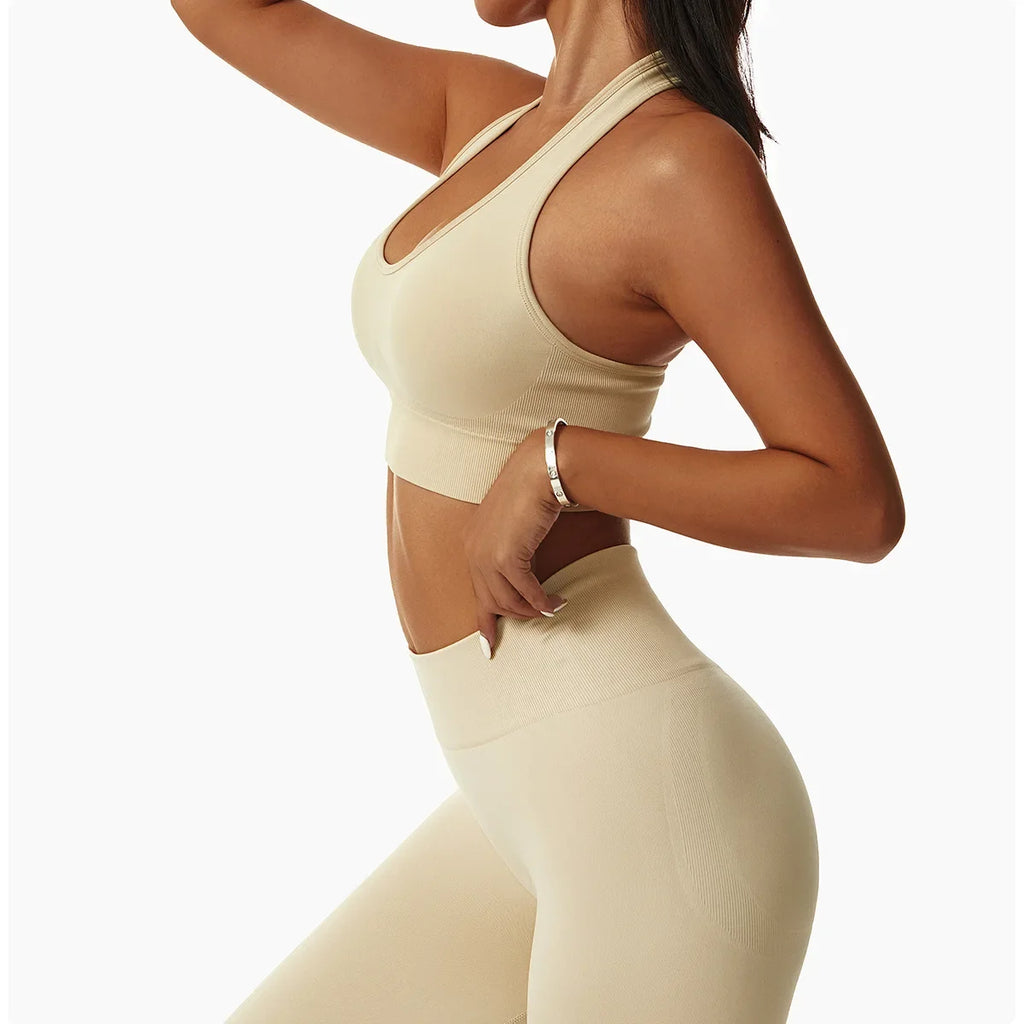 Sexy Halter Yoga Bra Gym Workout Push Up Running Sports Underwear Gathering Sports Vest Beautiful Back Fitness Top