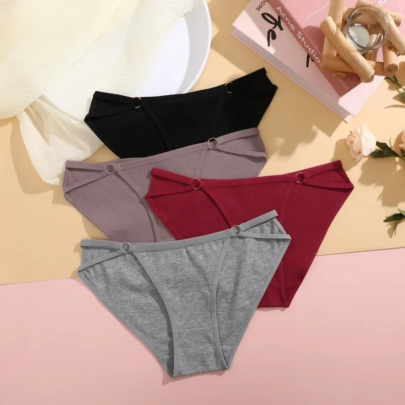 4PCS/Set Women Cotton Panties Sexy Low Waist Briefs Female Soft Breathable Underwear Button Design Fashion Comfortable Lingerie