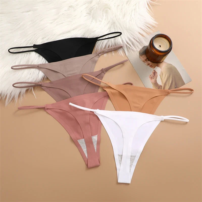 8Pcs/Set Seamless Thong Women Invisible Thin Strap Low Waist High Stretch Flexibility Panties Sexy Underwear Briefs T-back