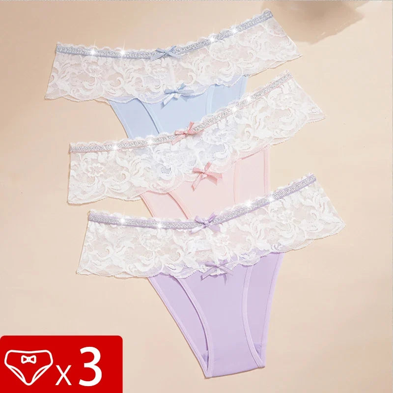 3pcs/Set Sexy Lace Women's Panties Underwear Low Waist Floral Elegant Lady Briefs Breathable Comfortable Female Sexy Lingerie