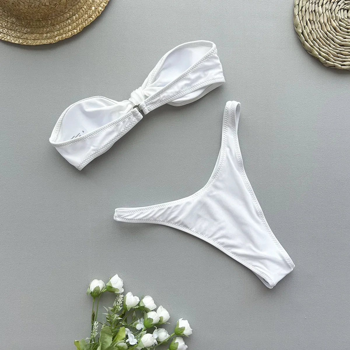 Sexy Front Tie Bow Bikini Set Women Black Bandeau Push Up Bra Micro Swimsuit 2024 Beach Bathing Suit Thong Swimwear Biquini