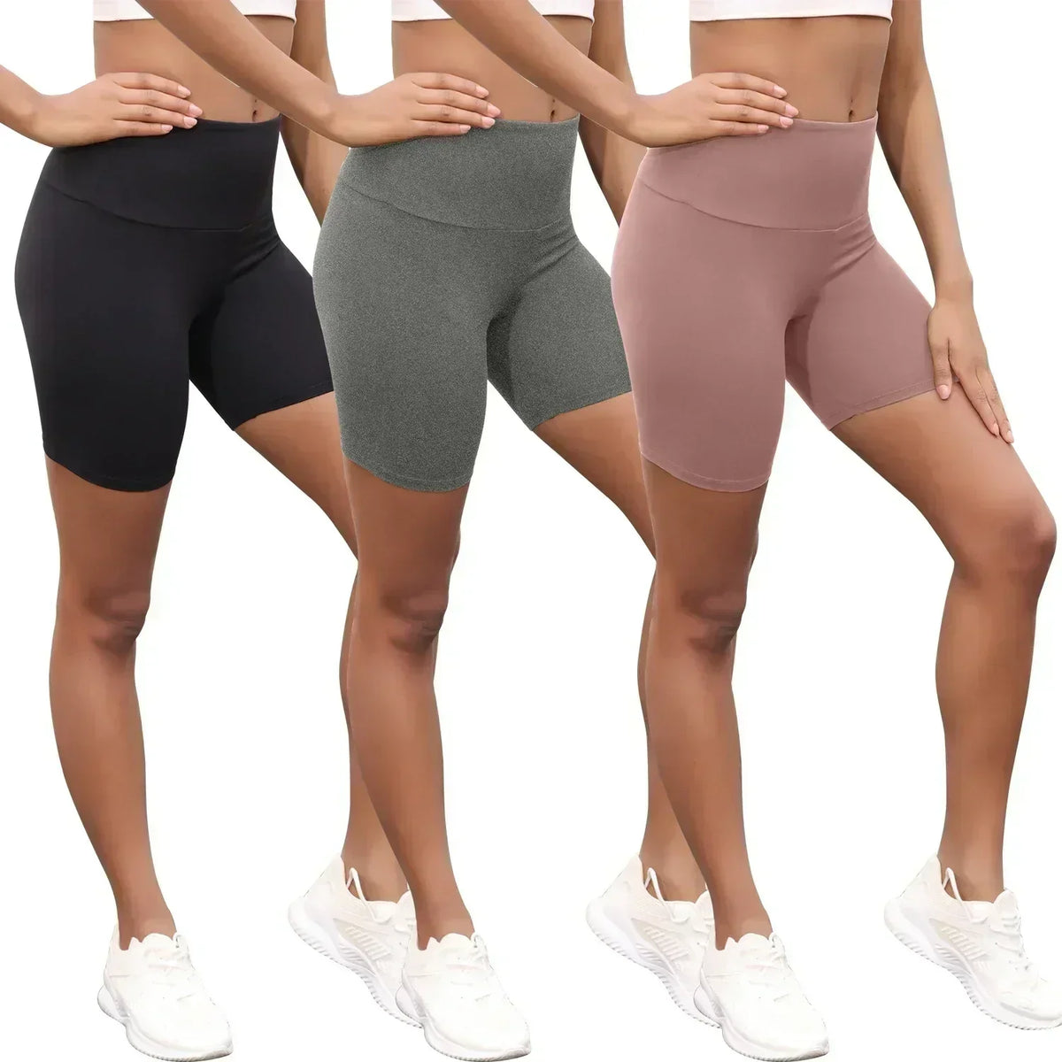 3 Pack Women's High Waisted Biker Shorts Super Soft Tummy Control No See Through Workout Yoga Running Push Up Gym Fitness Shorts