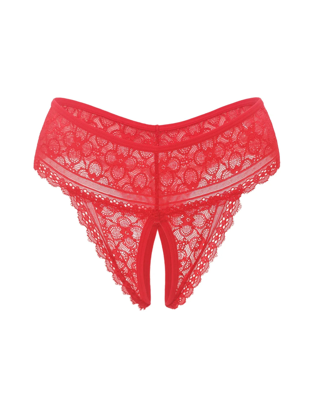1pcs Women's Sexy Red Lace Open Crotch Thong Panties Floral Lace See Through Low Rise Intimate Lingerie for Ladies Nightwear