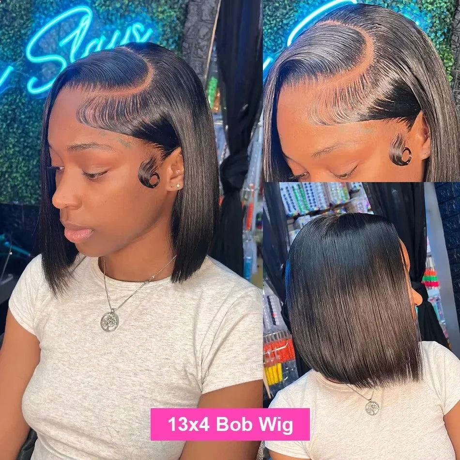 Straight 250% Density Short Bob 13x4 HD Lace Front Human Hair Wigs Women Prepluck Peruvian Lace Frontal Wig Glueless Closure Wig